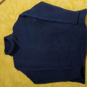 Woolovers Woman's 100% Lambswool Navy Cable Knit Crew Neck Sweater L